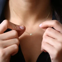 14K Gold Single Diamond Star Necklace