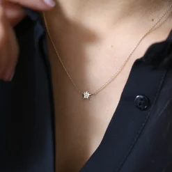 14K Gold Single Diamond Star Necklace