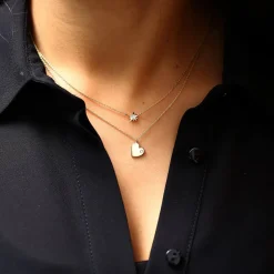 14K Gold Single Diamond Star Necklace
