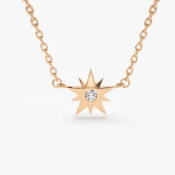 14K Gold Single Diamond Star Necklace