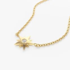 14K Gold Single Diamond Star Necklace