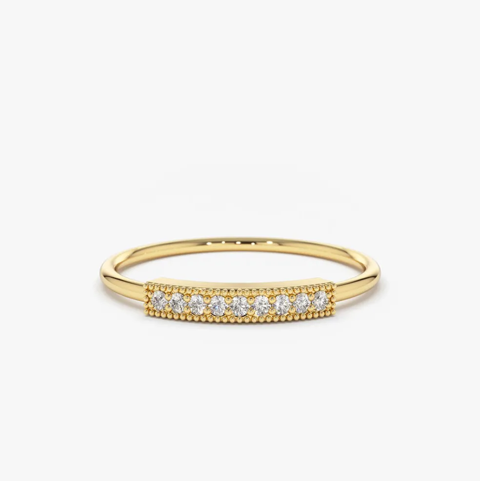 14K Gold Single Row Pave Diamond Ring