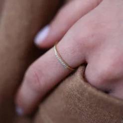 14K Gold Single Row Pave Diamond Ring