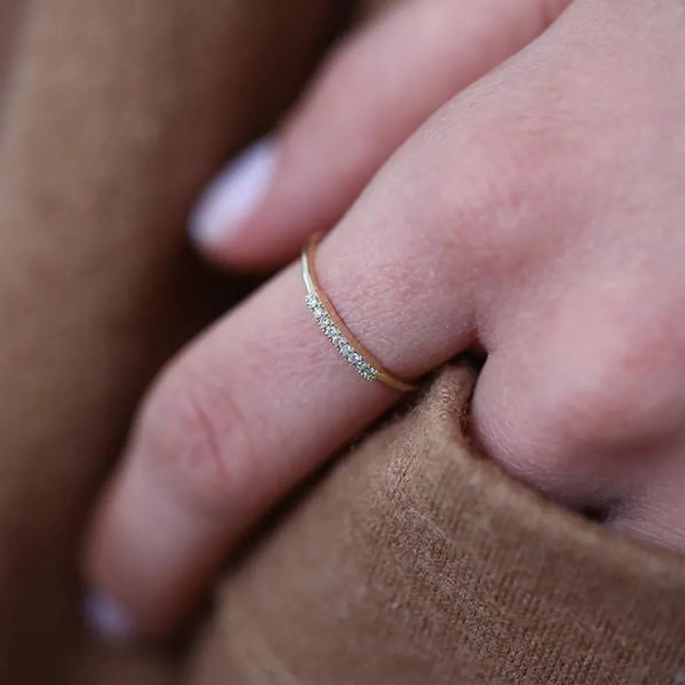 14K Gold Single Row Pave Diamond Ring