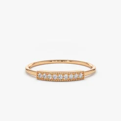 14K Gold Single Row Pave Diamond Ring