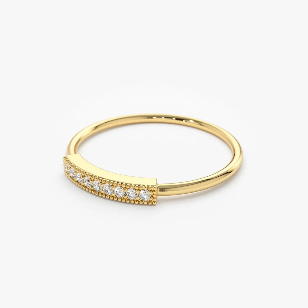 14K Gold Single Row Pave Diamond Ring