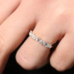 14K Gold Slanted Baguette and Round Diamond Ring
