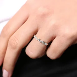 14K Gold Slanted Baguette and Round Diamond Ring
