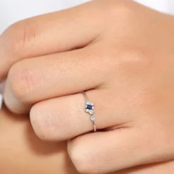 14K Gold Slanted Baguette Sapphire Ring