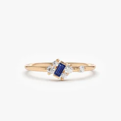 14K Gold Slanted Baguette Sapphire Ring