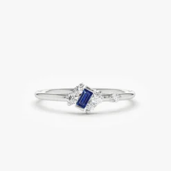 14K Gold Slanted Baguette Sapphire Ring