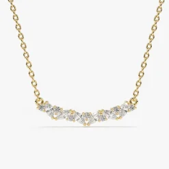 14K Gold Slanted Marquise and Round Diamond Necklace