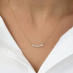 14K Gold Slanted Marquise and Round Diamond Necklace