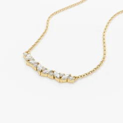 14K Gold Slanted Marquise and Round Diamond Necklace