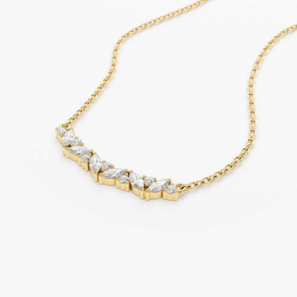 14K Gold Slanted Marquise and Round Diamond Necklace