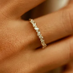 14K Gold Slanted Marquise and Round Diamond Ring