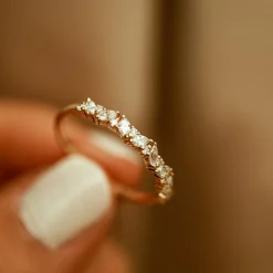 14K Gold Slanted Marquise and Round Diamond Ring