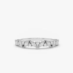 14K Gold Slanted Marquise and Round Diamond Ring