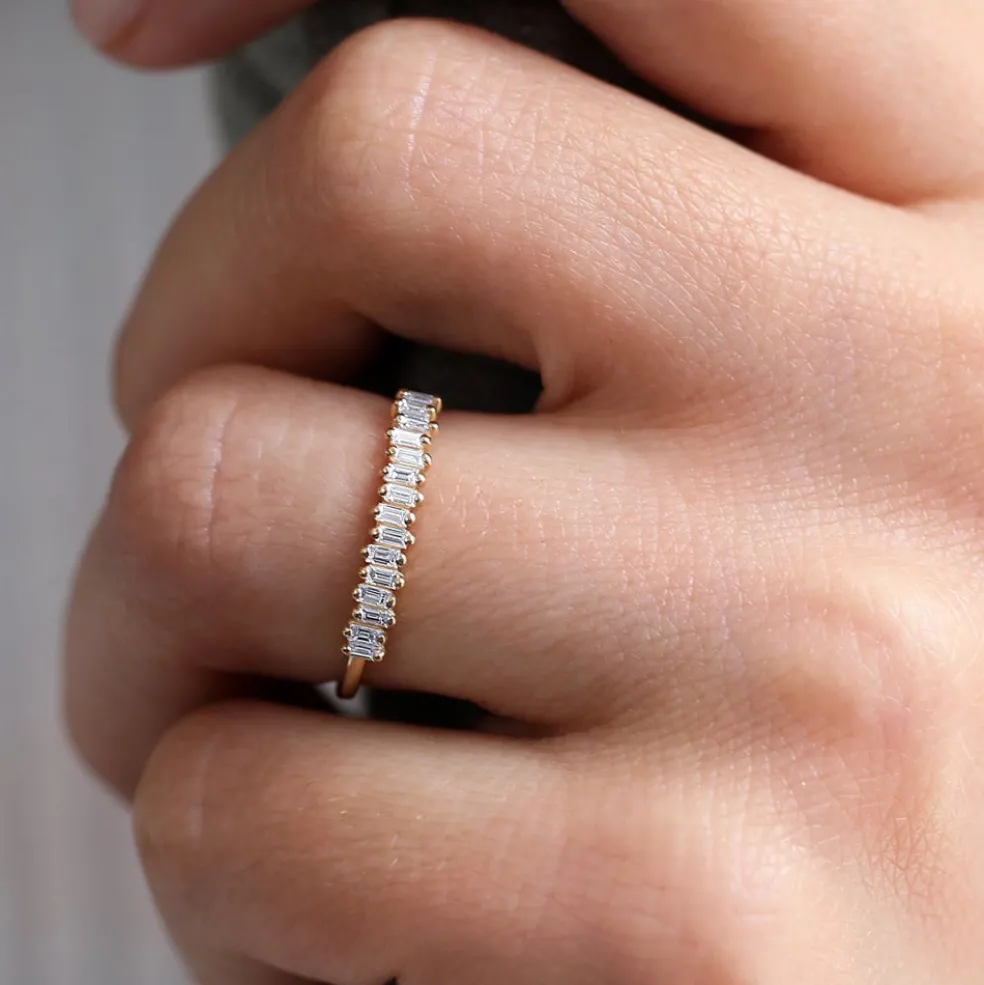 14K Gold Stackable Vertical Baguette Diamond Ring