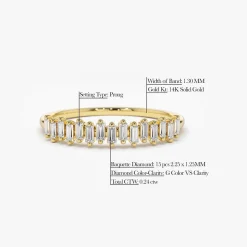 14K Gold Stackable Vertical Baguette Diamond Ring