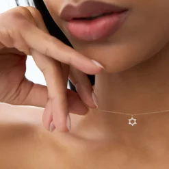 14K Gold Star of David Diamond Necklace