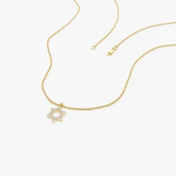 14K Gold Star of David Diamond Necklace
