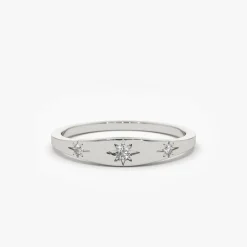 14K Gold Star Setting 3 Diamond Stacking Ring