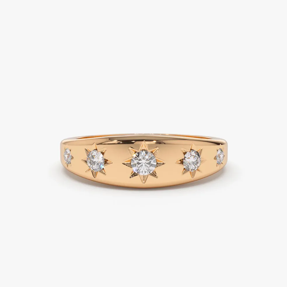 14k Gold Star Setting Graduating Diamond Statement Ring