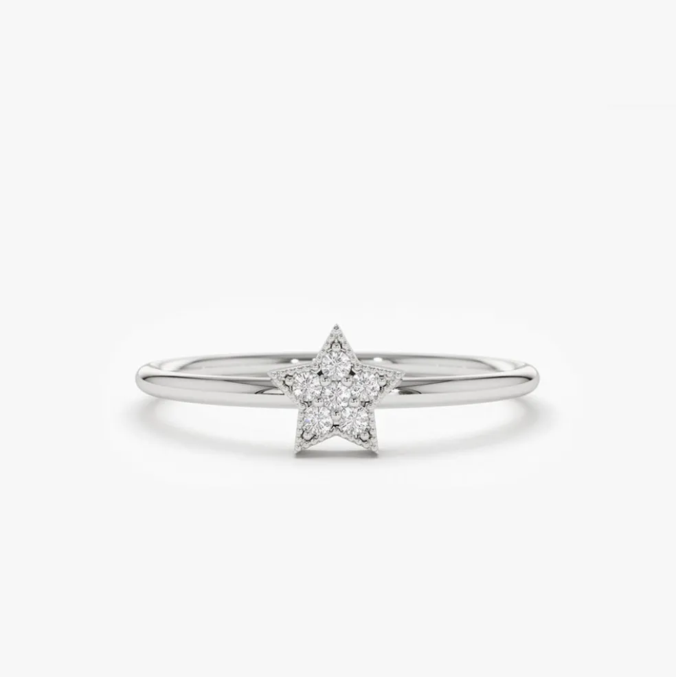 14K Gold Star Shaped Diamond Ring