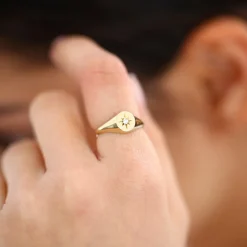 14K Gold Starburst Diamond Signet Ring