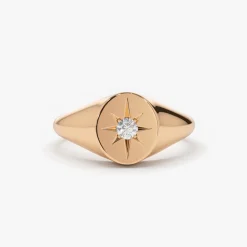 14K Gold Starburst Diamond Signet Ring
