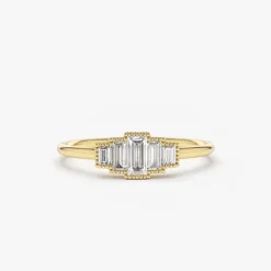 14K Gold Step Cut Baguette Diamond Ring