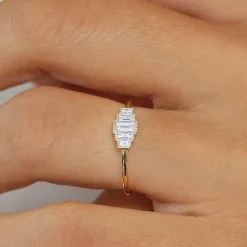 14K Gold Step Cut Baguette Diamond Ring
