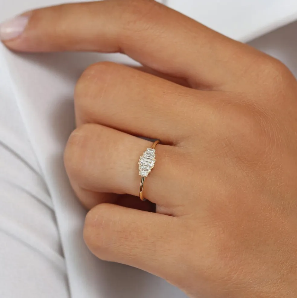 14K Gold Step Cut Baguette Diamond Ring
