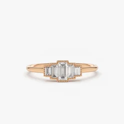 14K Gold Step Cut Baguette Diamond Ring