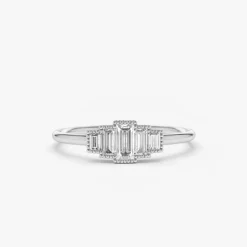 14K Gold Step Cut Baguette Diamond Ring