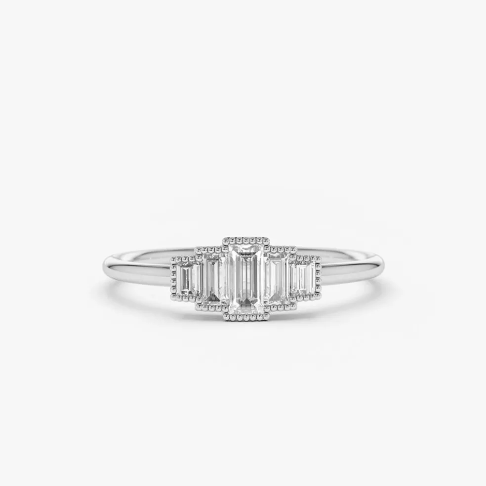 14K Gold Step Cut Baguette Diamond Ring