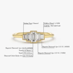 14K Gold Step Cut Baguette Diamond Ring