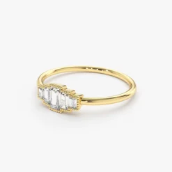 14K Gold Step Cut Baguette Diamond Ring
