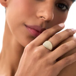 14k Gold Tapered Ribbed Statement Band