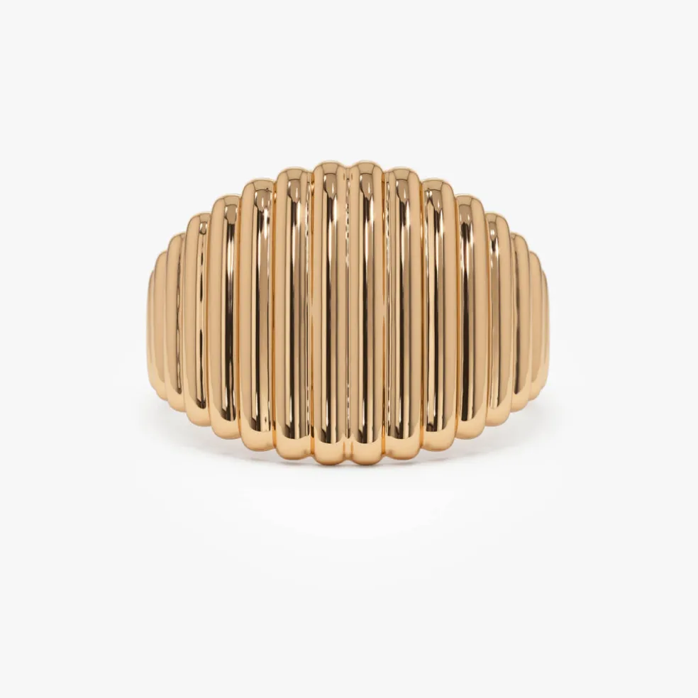 14k Gold Tapered Ribbed Statement Band