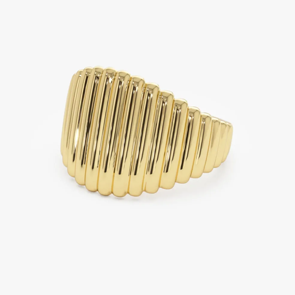 14k Gold Tapered Ribbed Statement Band