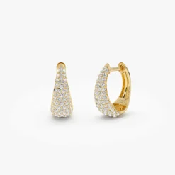 14K Gold Teardrop Diamond Hoop Earrings