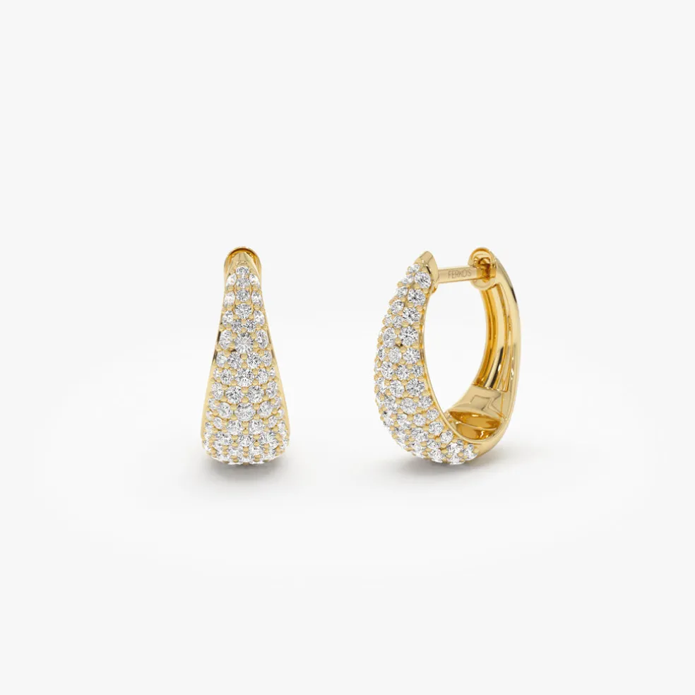 14K Gold Teardrop Diamond Hoop Earrings