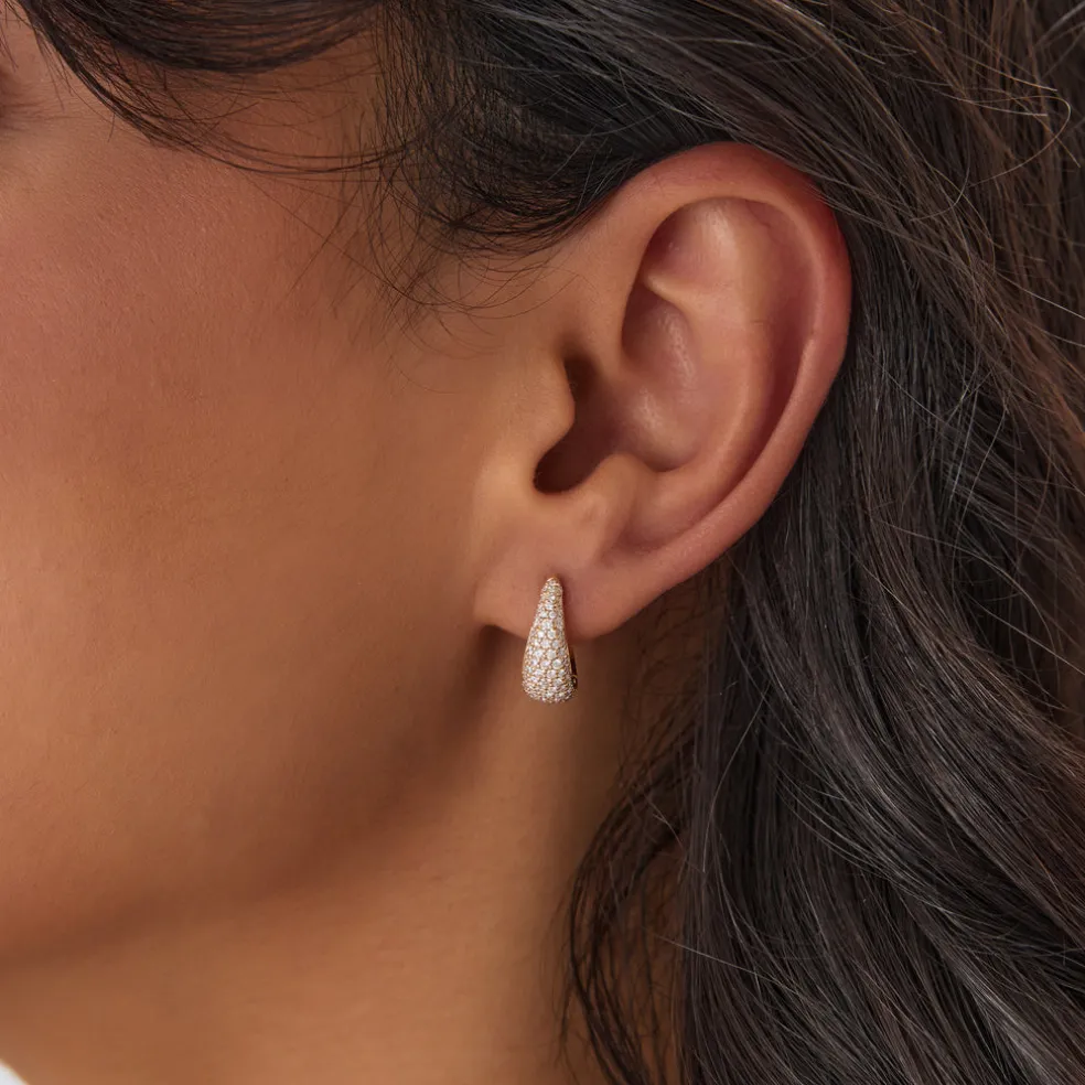 14K Gold Teardrop Diamond Hoop Earrings