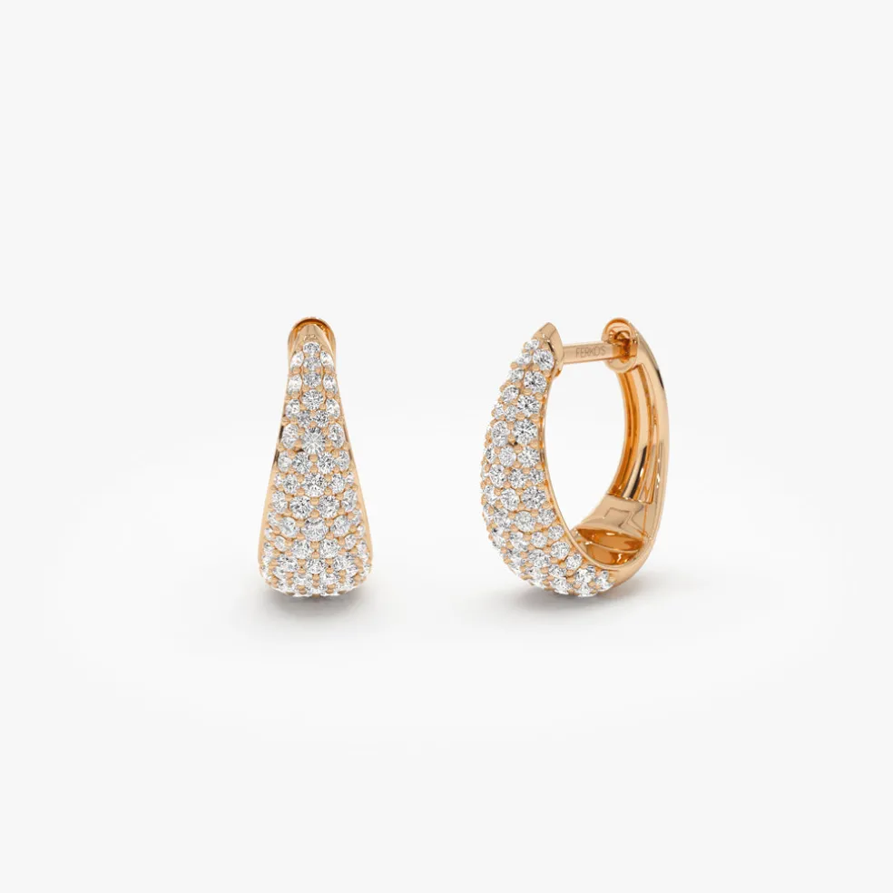 14K Gold Teardrop Diamond Hoop Earrings