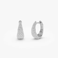 14K Gold Teardrop Diamond Hoop Earrings