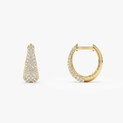 14K Gold Teardrop Diamond Hoop Earrings