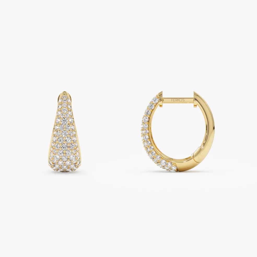 14K Gold Teardrop Diamond Hoop Earrings