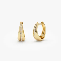 14k Gold Teardrop Diamond Hoop Earrings